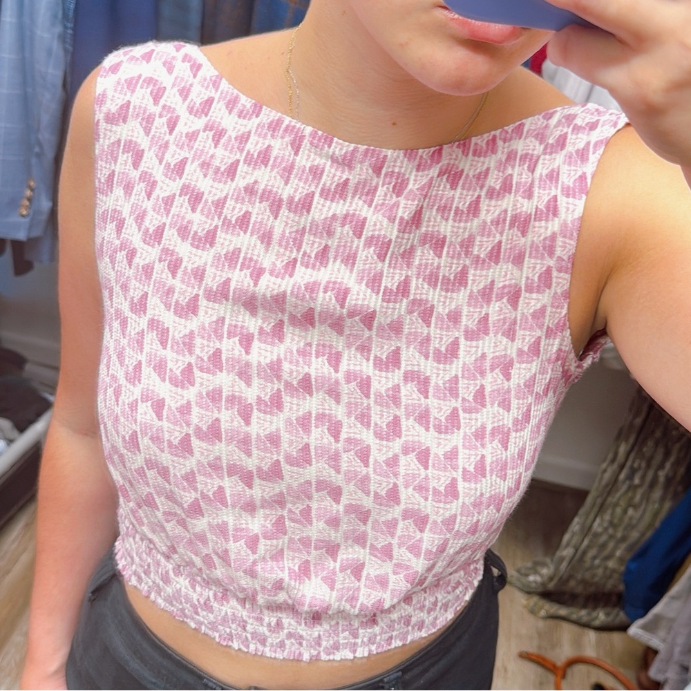 Sky‎ To Moon Pink Patterned Women's Backless Top